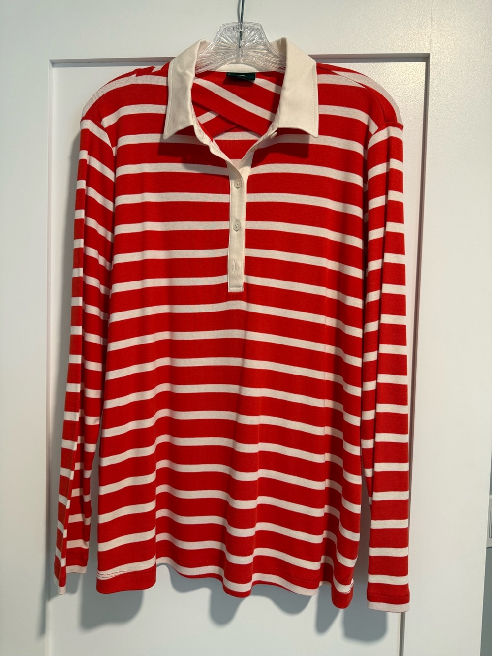 Bogner Orange  and White Striped Long Sleeve Polo, Size XL